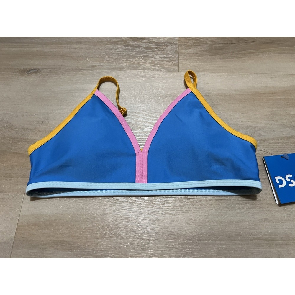 DSG Girls Bound Bikini Top Aqua Blue Pink Trim Size Large 50+‎ UV Protection New